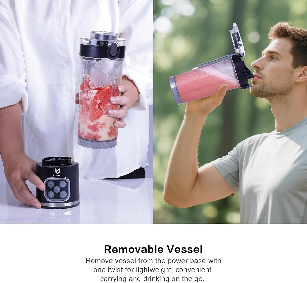UTALENT Cordless Portable Blender, Ice Crush, 700W Motor, 25oz Cup, 4 Mode 700W Brushless Motor, USB-C rechargeable, Long-lasting, 25oz Tritan cup, Leakproof lid with sip spout, Dishwasher Safe Parts