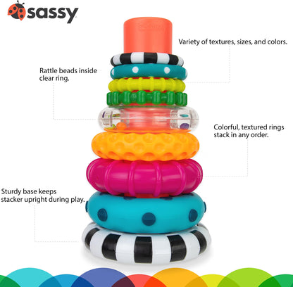 Sassy Stacks of Circles Stacking Ring STEM Toy, 9-Piece Set