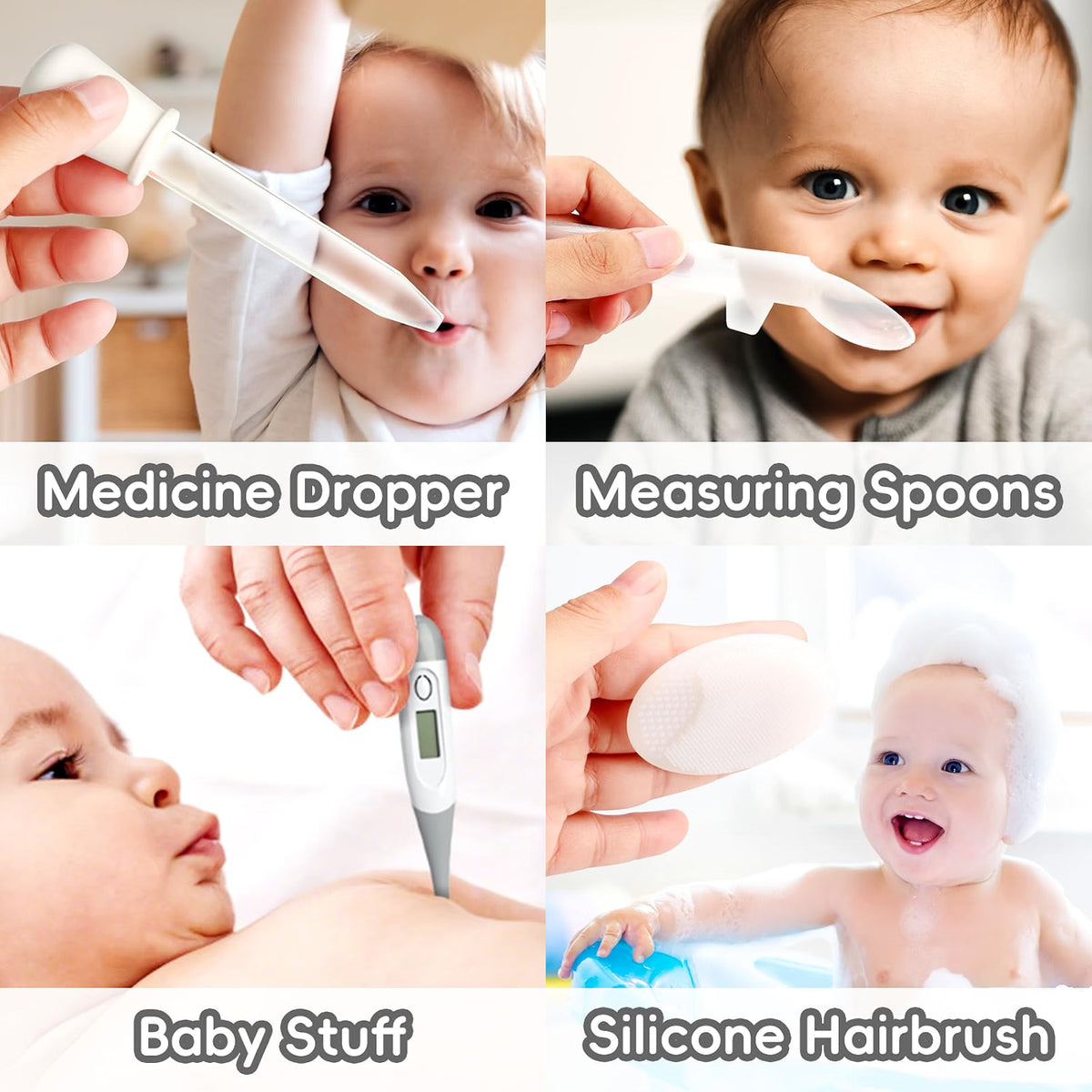 WXA 14-in-1 Baby Grooming Kit for Newborns, Infant Safety Care Set with Hair Brush, Comb, Nail Care Tools, Nasal Aspirator, Medicine Dropper & Portable EVA Case, Gray & White