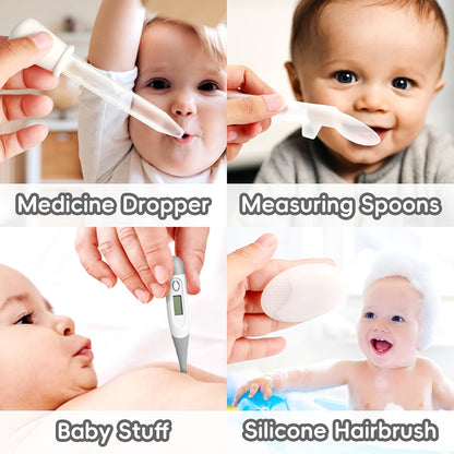 WXA 14-in-1 Baby Grooming Kit for Newborns, Infant Safety Care Set with Hair Brush, Comb, Nail Care Tools, Nasal Aspirator, Medicine Dropper & Portable EVA Case, Gray & White