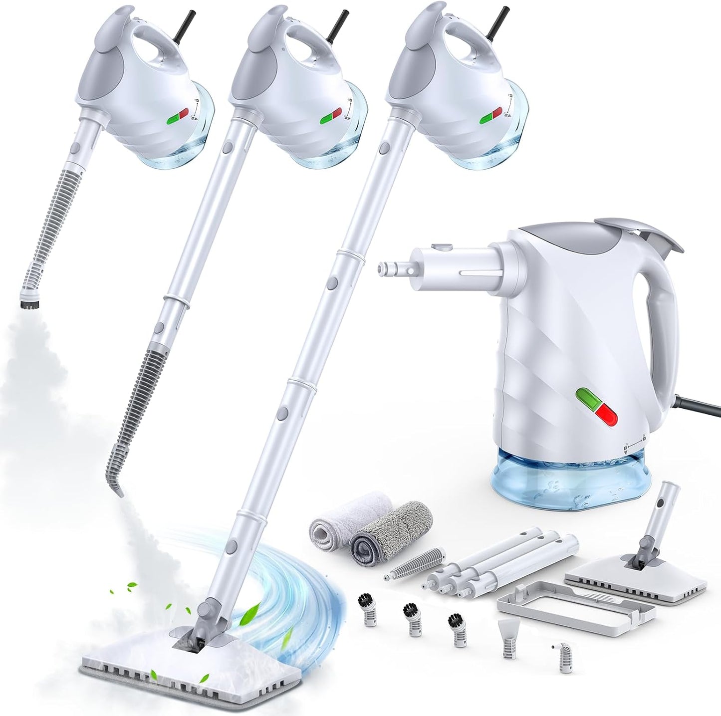 Steam Mop & Detachable Handheld Steam Cleaner 10s Fast Heat-Up, 248°F Deep Cleaning, 8 Accessories, 320ml Tank with Swivel Head Mop for Car Accessories Floor Home, White
