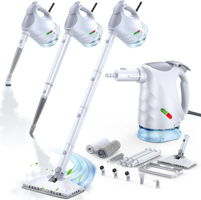 Steam Mop & Detachable Handheld Steam Cleaner 10s Fast Heat-Up, 248°F Deep Cleaning, 8 Accessories, 320ml Tank with Swivel Head Mop for Car Accessories Floor Home, White
