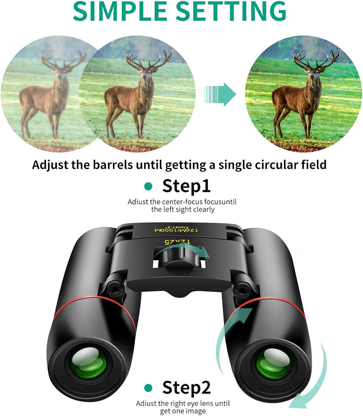 POLDR 12x25 Small Pocket Binoculars, Compact Lightweight Binoculars with BAK4 Prism, Fully Multi-Coated Optics, Waterproof Folding Binoculars for Adults & Kids