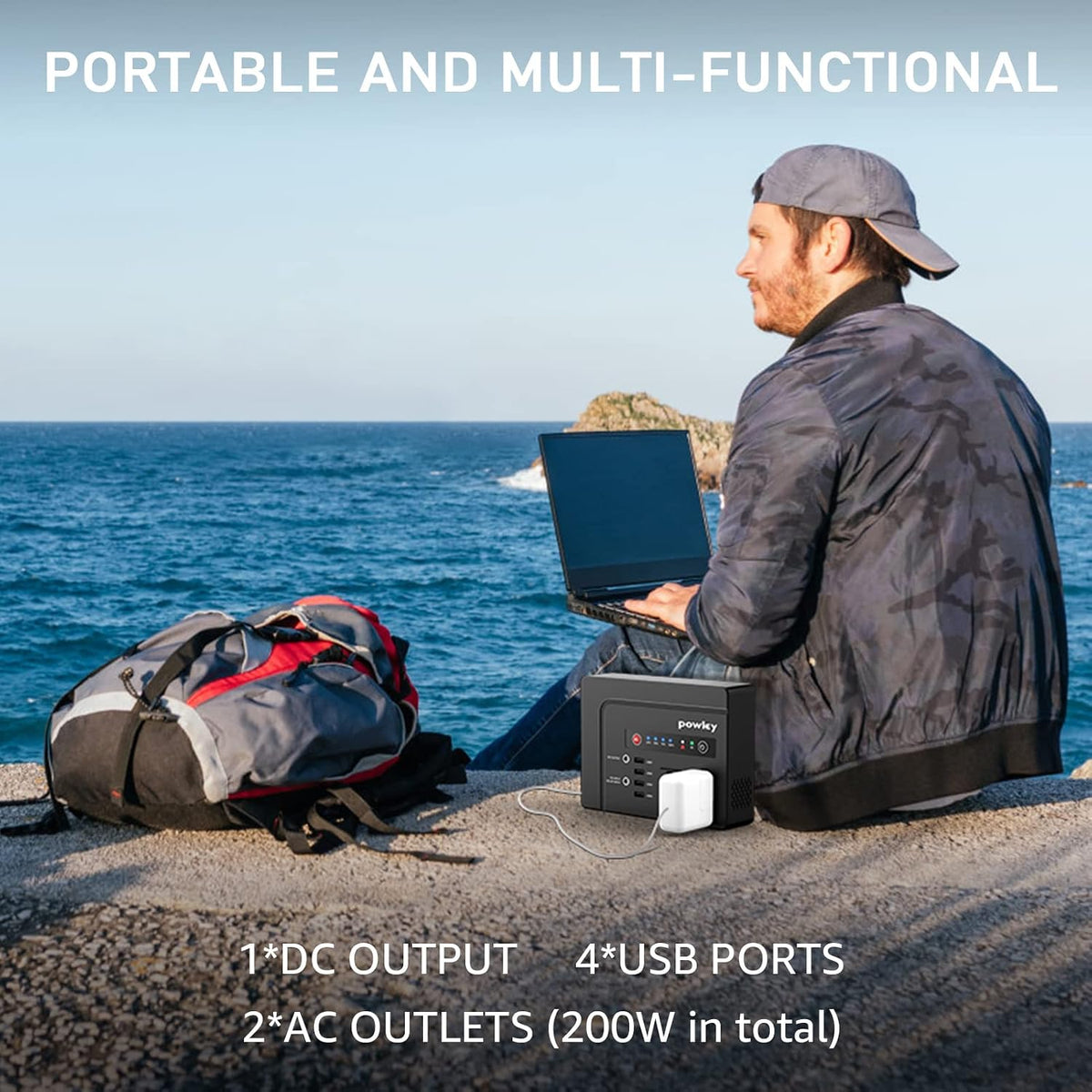 powkey 200W Portable Power Bank with AC Outlet 120V, 146Wh Power Station – Rechargeable Backup Lithium Battery Powered, Pure Sine Wave AC Outlet for Outdoor RV Trip, Travel, Home, Office & Emergency
