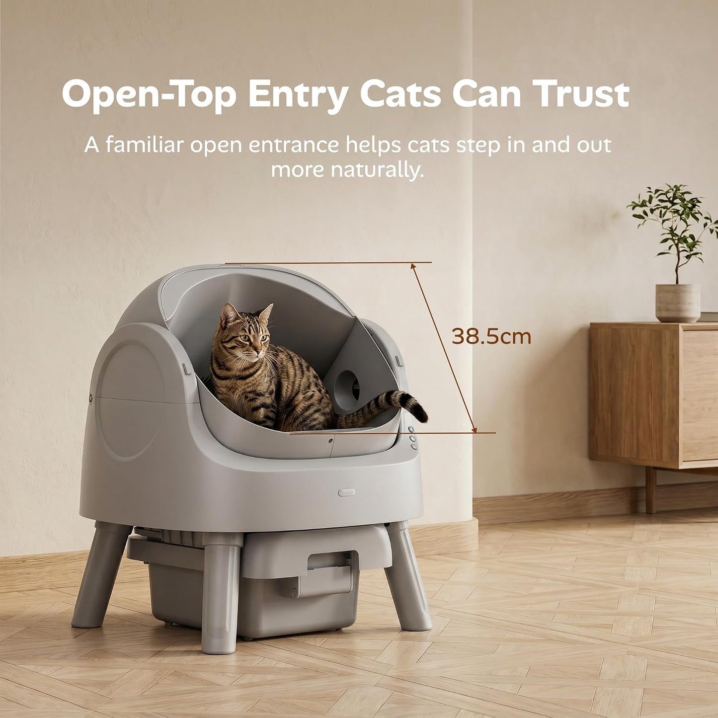 Mimfam Automatic Self Cleaning Litter Box, with 4 Pairs Infrared Senor, Open-Top Design for Multi-Cat Homes, Comes with Liner Bags and Cat Litter Mat, Grey