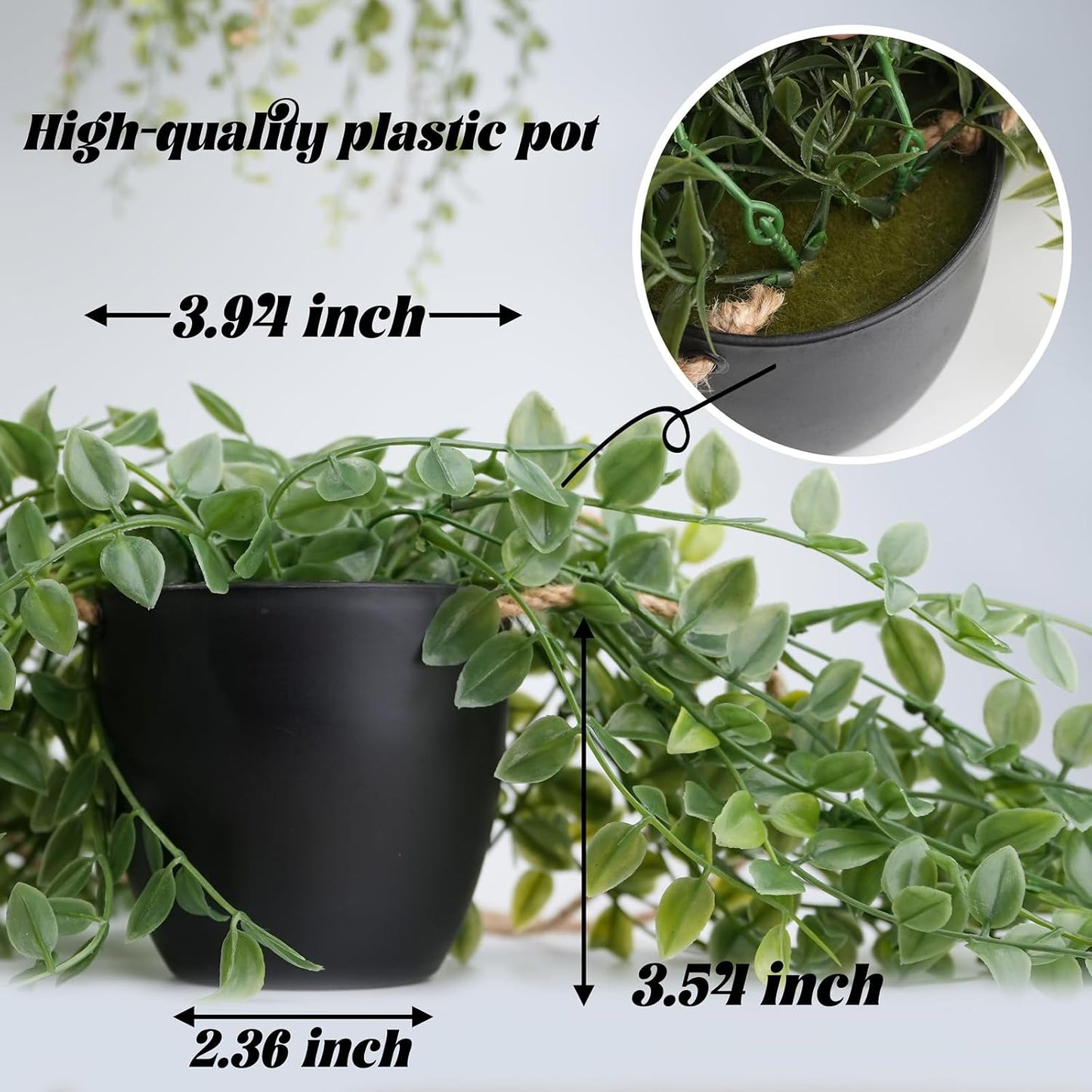 3 Packs Fake Hanging Plants with Black Pots for Wall Decor