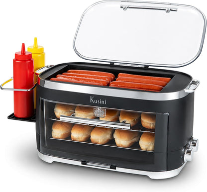 Kusini Hot Dog Roller Grill & Toaster Oven - Holds 8 Hot Dogs & 8 Buns, keep warm Option & Condiment Holder - Kitchen Appliance Hot Dog Cooker Machine - Hosting Party Essential, Unique Gifts Idea