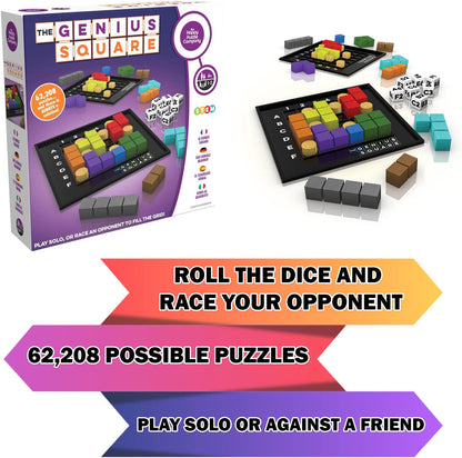 The Genius Square by The Happy Puzzle Company, STEM Puzzle Game for 1-2 Players, 62,208 Possible Solutions, Ages 6 to Adult