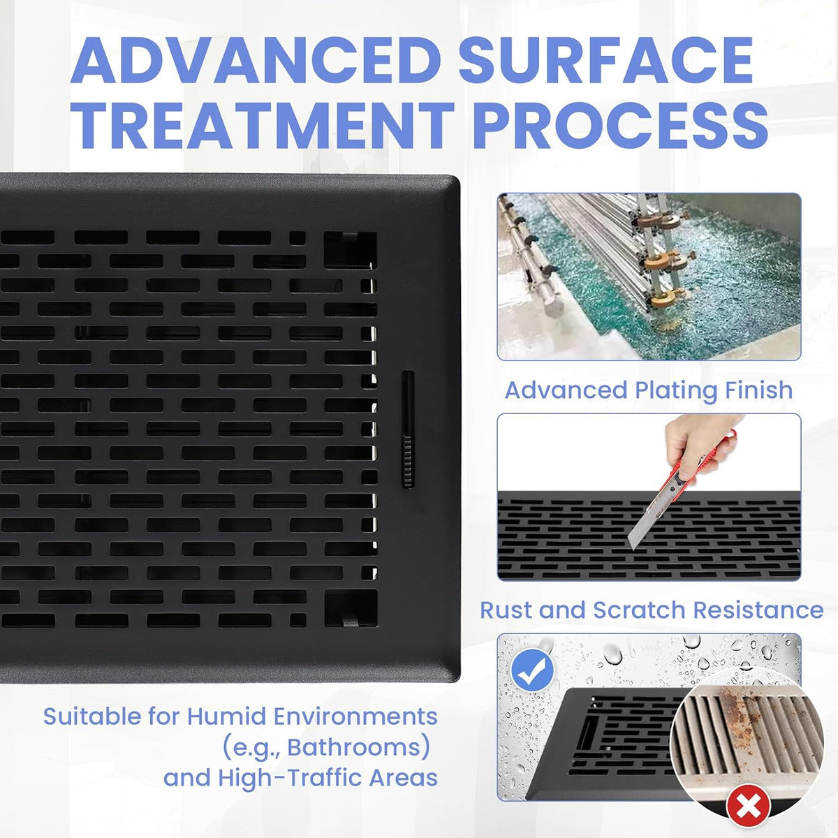 Howeall 6x10 Inches 2 Pack Heavy Duty Walkable Floor Register - Easy Adjust Air Supply Lever Decorative Floor Vent Covers, Boston Design Vent Covers for Home - Matte Black