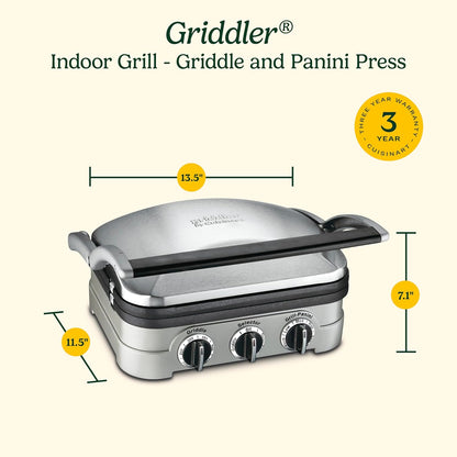 Cuisinart Panini Press and Grill, 1500W 5-in-1 Griddler, Dishwasher-Safe Panini press, sandwich maker & indoor grill with reversible nonstick plates & dual heat control, GR-4NNAS