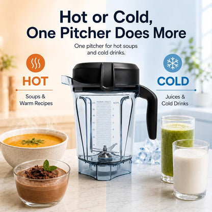 64oz Low-Profile Blender Pitcher Compatible with 5200/7500/5000/6300/750/E310/VM0102/VM0103/VM0197- BPA-Free Container Jar Cup for Classic & Explorian Series