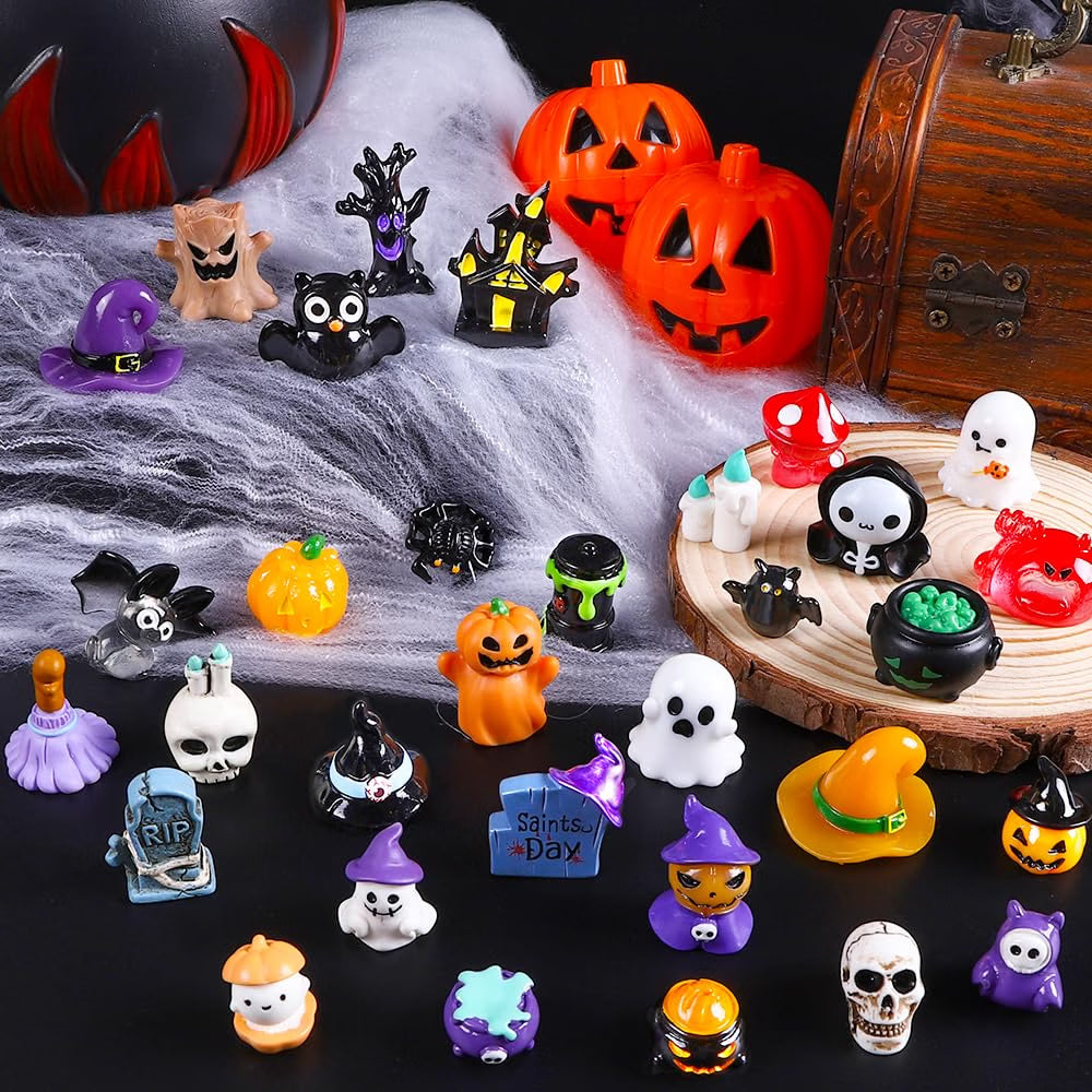DIYDEC 32-Piece Halloween Mini Resin Figures, 32 Styles Tiny Skull, Ghost & Animal Miniatures for Halloween Decor, Party Favors, Garden, Dollhouse & DIY Crafts