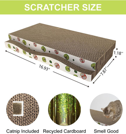 TIMHAKA Cat Scratching Board, Double-Sided Corrugated Cardboard Cat Scratcher with Catnip, Premium Scratch Texture Pad for Indoor Cats, Pack of 2, Apple