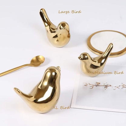 FANTESTICRYAN Small Gold Bird Statues Home Decor, Modern Ceramic Decorative Figurines, Medium & Large Pair Birds