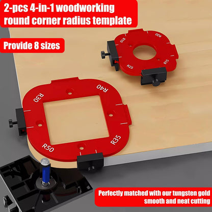 Lightdream 2-Piece 4-in-1 Rounded Corner Router Template, Aluminum Alloy Edge Guide Radius Template with 4 Tungsten Steel Milling Cutters, 8 Radius Sizes for Woodworking & DIY Projects