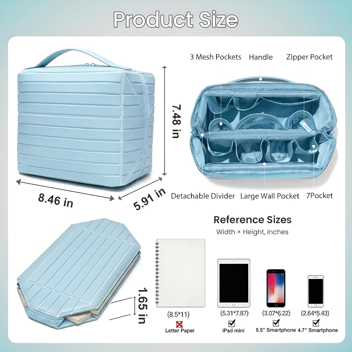 HyperionFlo Essentials Fold-Down Standing Makeup Bag Travel Toiletry Organizer