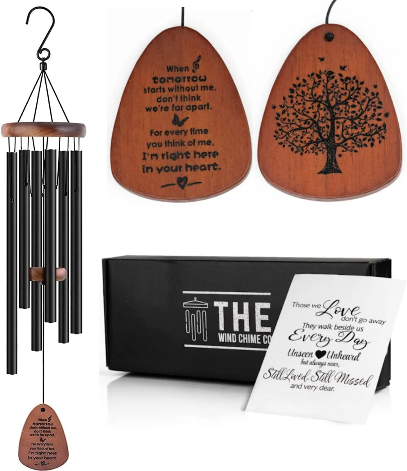 Memorial Wind Chimes with Sympathy Greeting Card, 32-Inch Outdoor Garden Wind Chime for Loss of a Loved One