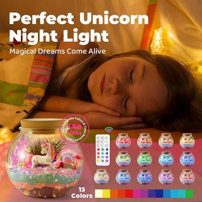 JOYEEMAX Unicorn Light-Up Terrarium Kit for Kids, DIY Unicorn Fairy Garden with 13-Color LED Night Light & Remote Control, Arts and Crafts Gift for Girls Ages 4-12