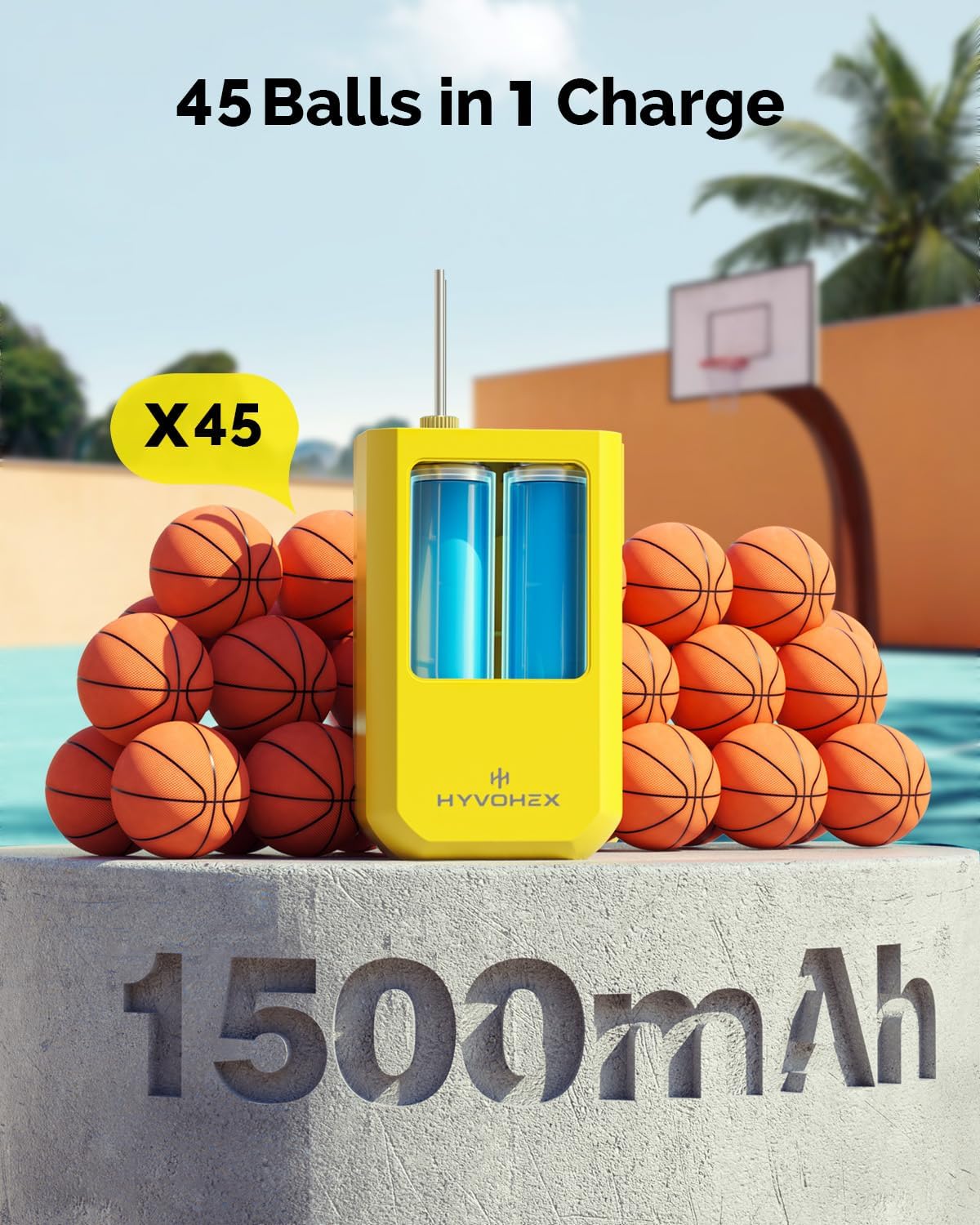 HYVOHEX Portable Electric Ball Pump with Needle, Rechargeable Sports Ball Inflator with Digital LED Display, Preset Auto-Stop Pressure, USB-C, Yellow