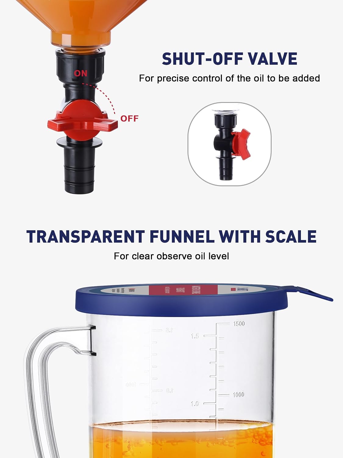 SMART JERRY Engine Oil Funnel Kit, Spill-Proof Oil Change Funnel with 12 Adapters, 1.6-Quart Capacity, Flow Control Valve, Magnetic Organizer Boards & 45° Elbows