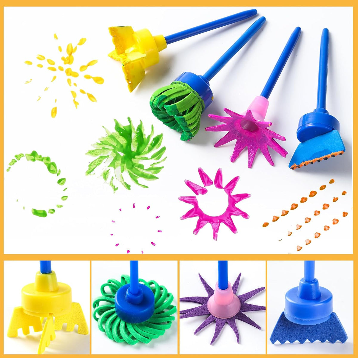 YGDZ Kids Paint Brushes, 12-Pack Washable Sponge & Foam Painting Brushes for Toddlers & Kids, Early Learning Arts & Crafts Supplies, Assorted Designs