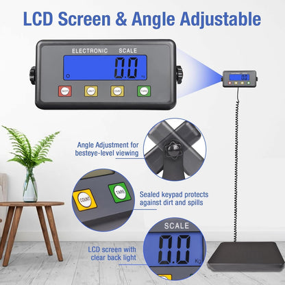 Surmountway Industrial Shipping Scale 440lbs, Anti-Slip Aluminium Platform 11.8"X11.8", Tare/Count/Auto-Off, Easy Read LCD Display, 3 Units, Portable Digital Postal Scale for Packages Luggages