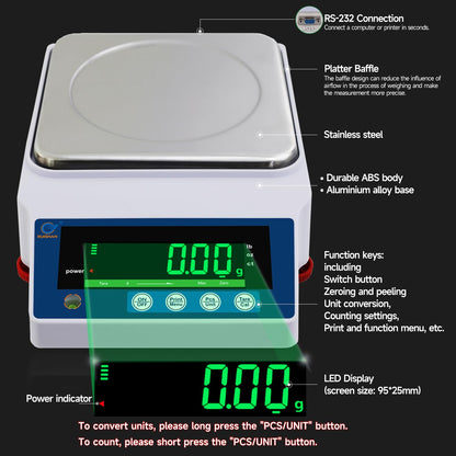Lab Scale 5000gx0.01g High Precision Scientific Electronic Digital Laboratory Lab Weight Analytical Balance Scale .01g Accuracy Jewelry Pharmacy Chemistry Industria Calibrated Gram Scale