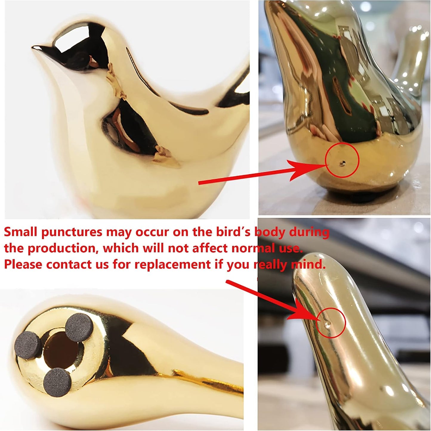 FANTESTICRYAN Small Gold Bird Statues Home Decor, Modern Ceramic Decorative Figurines, Medium & Large Pair Birds