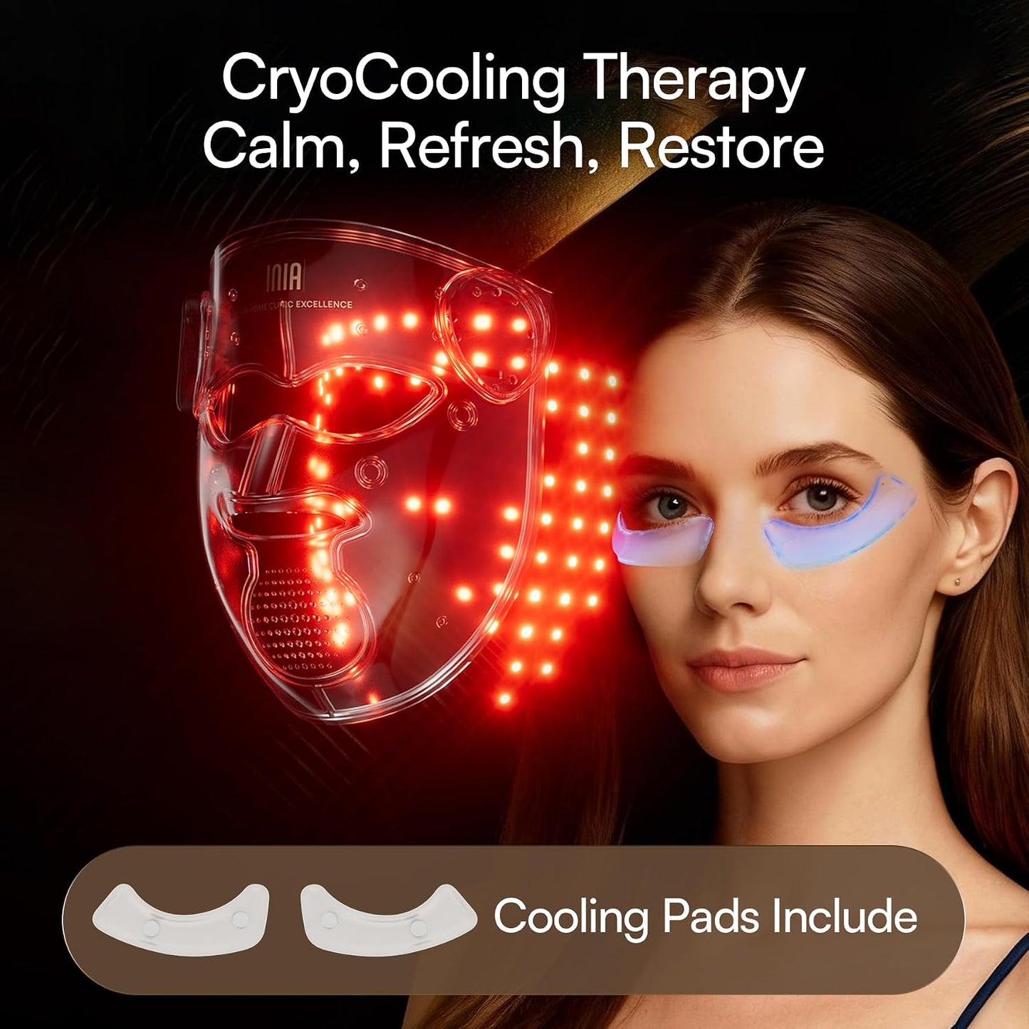 INIA GLOW 4D Wireless Red Light Therapy Mask for Face, Dual NIR, 320 LEDs