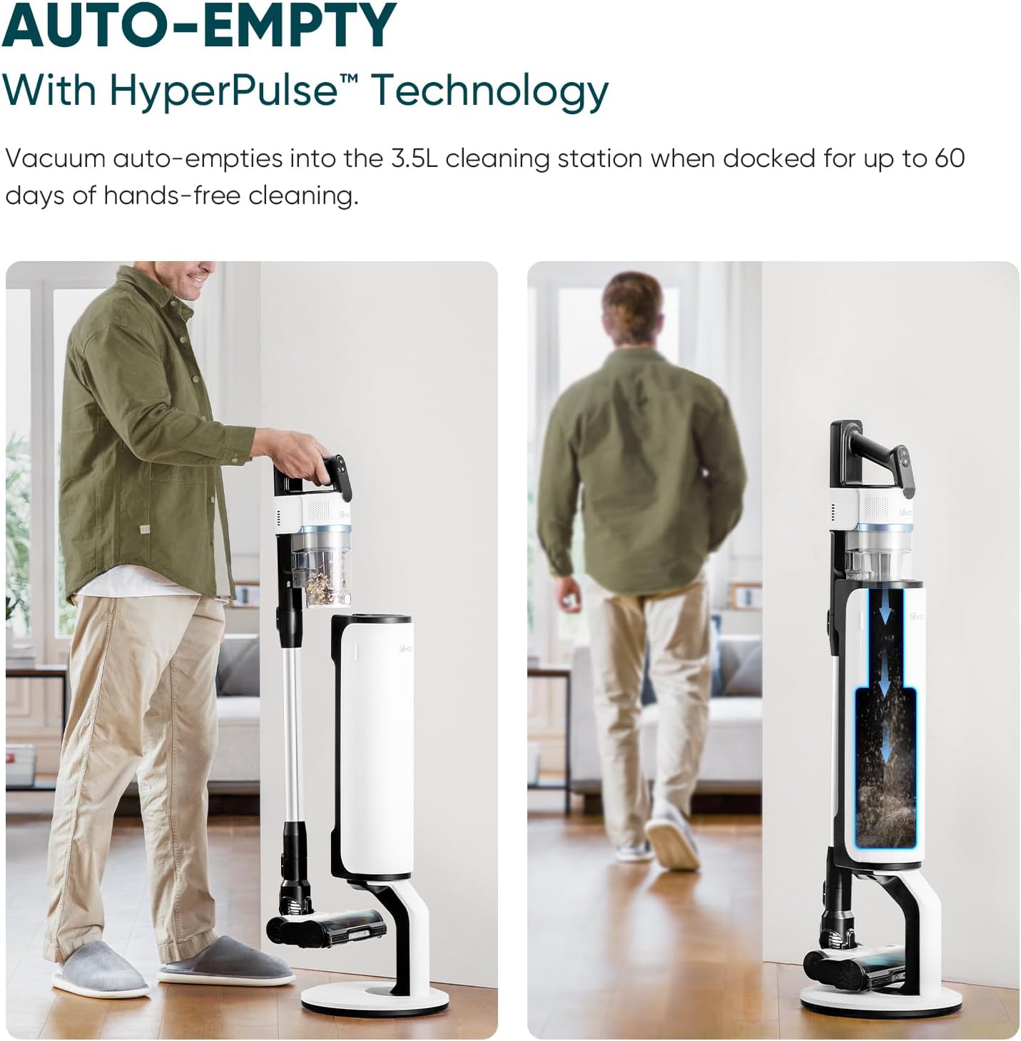 LEVOIT AERO™ Cordless Vacuum, Auto-Empty Station, Up to 70 Minutes, Premium Ultra Suction for Pet Hair, HEPA Filter, TripleStrike™ Anti-Tangle Brush, Sealed Dust Storage, Carpets & Hard Floors