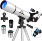 WOSPORTS 90mm Telescope for Adults & Beginners, 600mm Refractor Telescope with 180X Magnification, 10mm & 25mm Eyepieces, Adjustable Tripod, Phone Adapter & Carrying Case