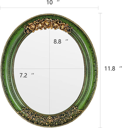 Oval 11.8x10 inch Resin Vintage Mirror Wall Mounted Decorative Mirror for Entryway, Hallway, Bedroom Oval Mirror(Green)