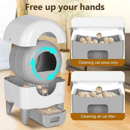 Fumoi Automatic Litter Box with App Control, Safety Sensor, Washable Litter Trays, 95L Large Capacity, White & Grey