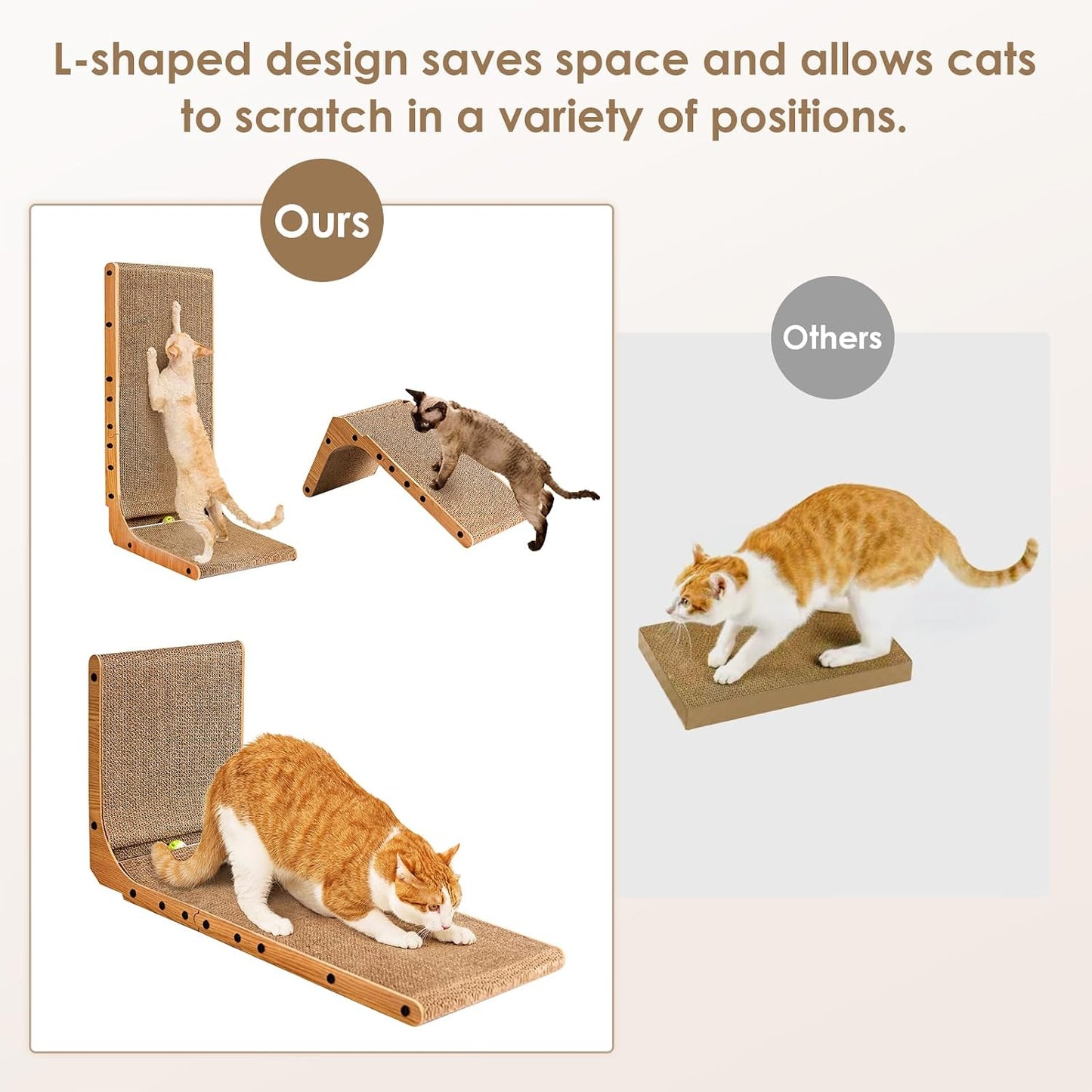 EHEYCIGA Cardboard Cat Scratcher for Indoor Cats, 26.8 Inch L-Shaped Cat Scratching Board, Brown