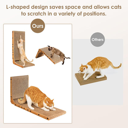 EHEYCIGA Cardboard Cat Scratcher for Indoor Cats, 26.8 Inch L-Shaped Cat Scratching Board, Brown