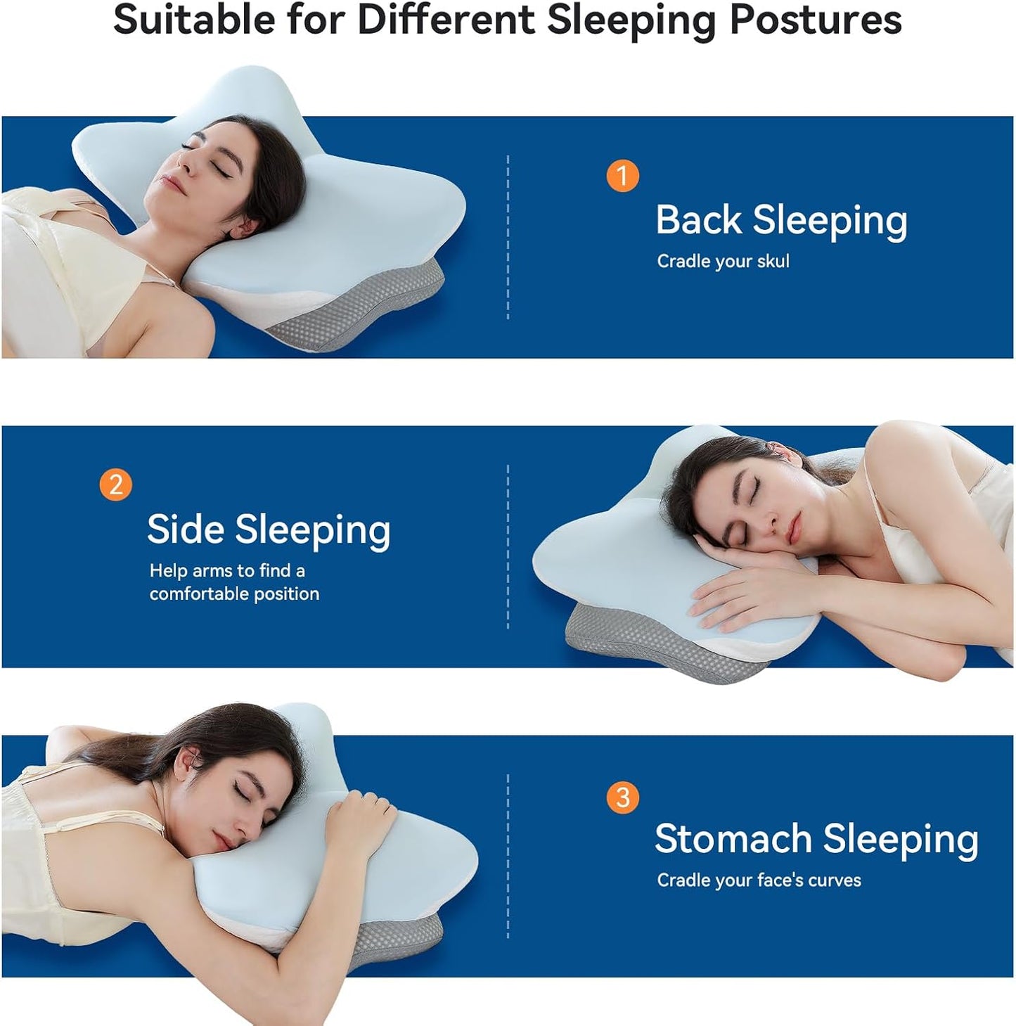 Ergonomic Memory Foam Cervical Pillow for Neck Pain Relief Contour Design,Odorless Orthopedic Pillows for Shoulder Support with Dual Heights, for Side Back Stomach Sleepers, Grey