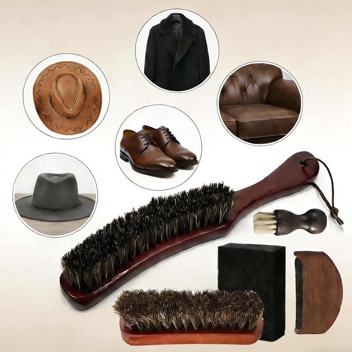 5 Pcs Felt Cowboy Hat Cleaning Brush Set, Horsehair Clothes Shoe Brush Kit Removes Dust, Lint, Pet Hair & Sweatband Buildup, for Fedoras, Western Hats, Baseball Caps, Suits, Leather Shoes & Boots