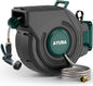 Retractable Garden Hose Reel 1/2 Inch x 100 ft,Automatic Slow Rewind System Heavy Duty Automatic Garden Hose Reels with Kink-Free Rewind and Lock at Any Length, Wall Mount Water Hose Reel for Outside