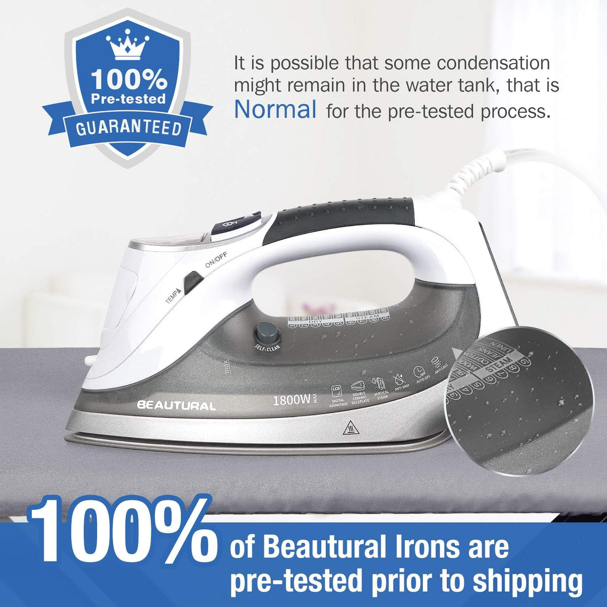 BEAUTURAL 1800 Watts Steam Iron with Digital LCD Screen, 3-Way Auto Shutoff