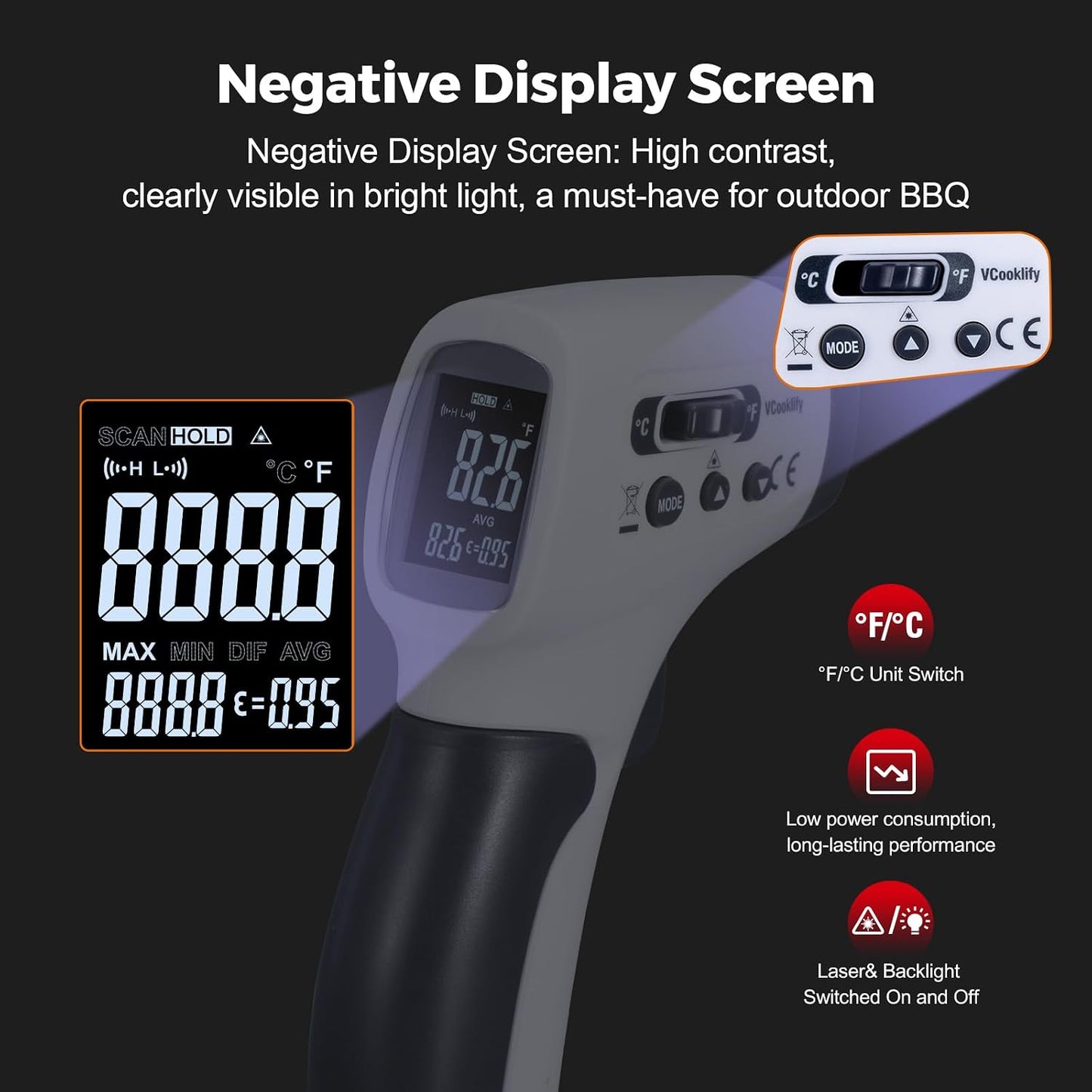 VCooklify Infrared Thermometer Gun -58°F to 1400°F