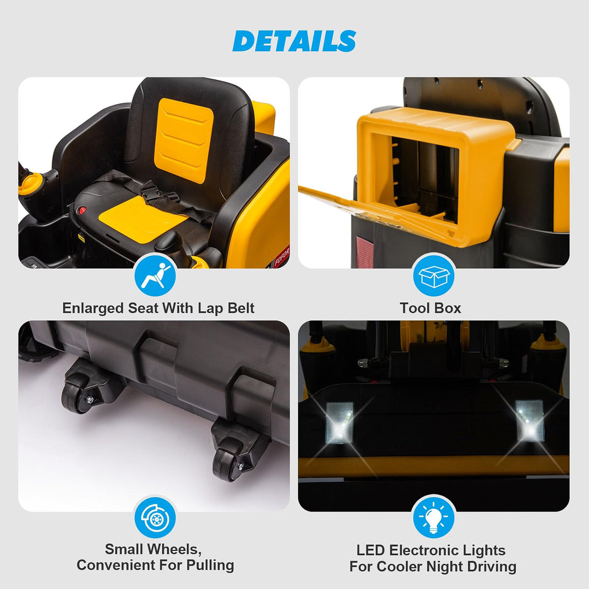 JOYLDIAS 2-in-1 Ride-On Excavator & Bulldozer, 12V Battery-Powered Kids Construction Vehicle with 360° Rotation, Parent Remote Control, Bluetooth, MP3 & Toolbox