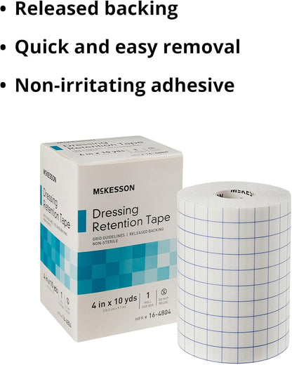 McKesson Dressing Retention Tape, Non-Sterile, White, 4 in x 10 yd, 24 pk