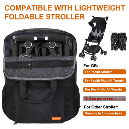 Mactso Stroller Travel Bag Compatible with GB Pockit and GB Pockit Plus All-Terrain, Lightweight Stroller Travel Backpack for Airplane, Water-Resistant Nylon, Black, Medium