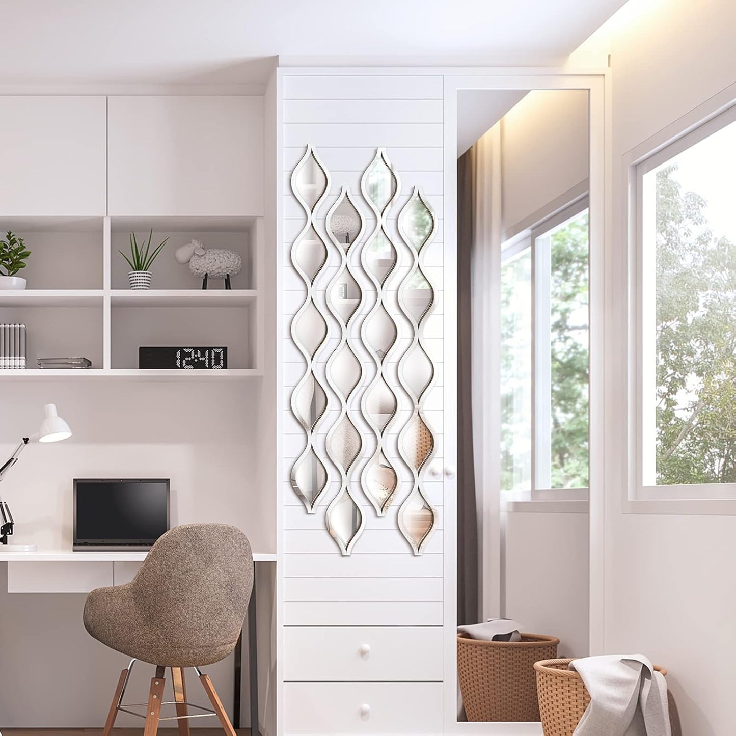 Qunclay 4 Pcs Teardrop Mirror Wall Art Decorative Mirror Wall Decor, Silver