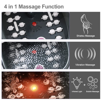 MoodRelish Foot Spa Bath Massager with Heat, Bubbles, Vibration & Jets, Infrared Light, 22 Massage Rollers, Adjustable Temperature, 16 oz Lavender Epsom Salt Soak, Black