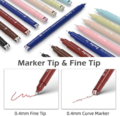 AECHY Dual Tip Curve Highlighter Pens, 8 Pattern Roller & 8 Fine Tip Pens, Multicolor