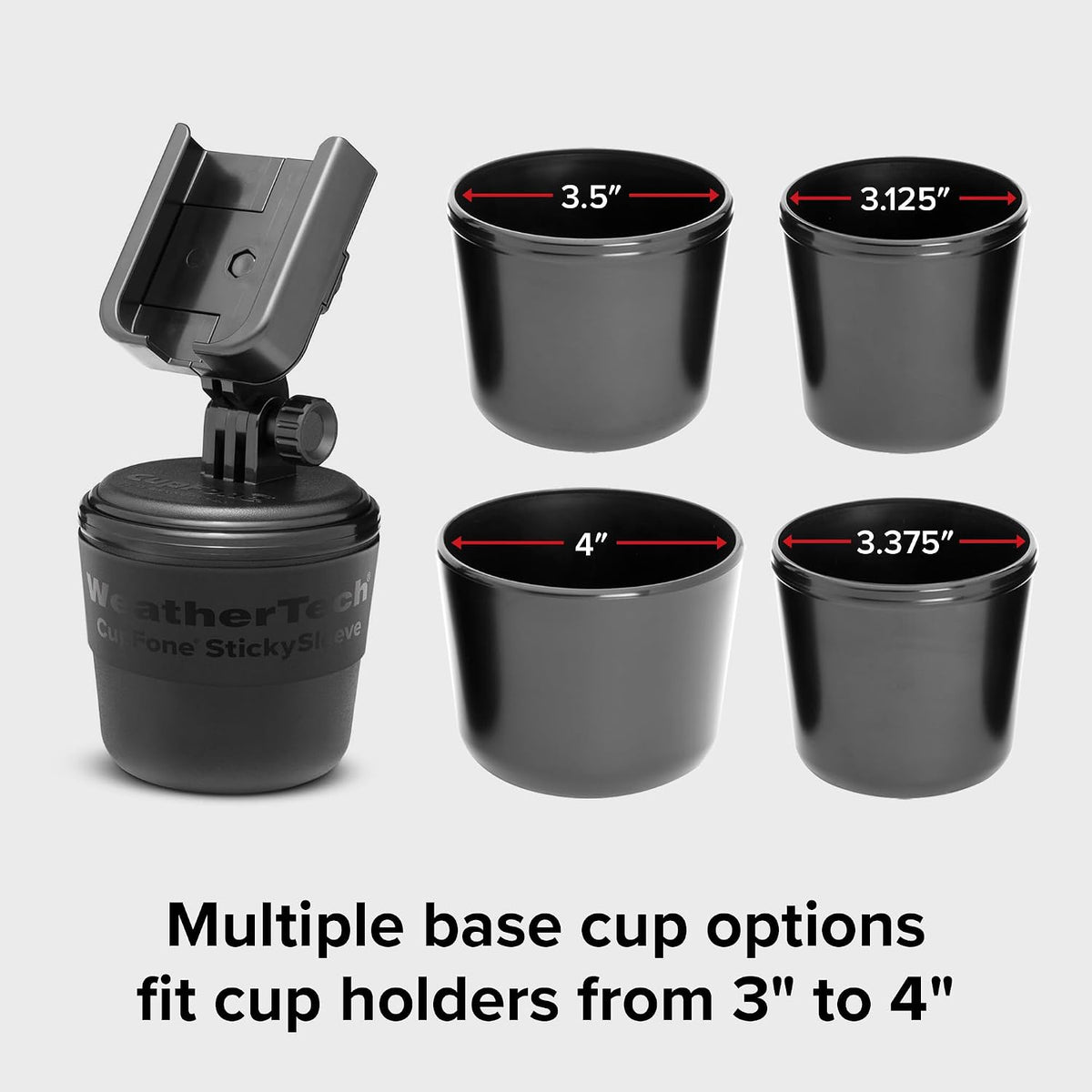 WeatherTech CupFone, Universal Cup Holder Phone Mount for Cars – Adjustable & Secure Fit with Open Access for Charging – Compatible with iPhone, Android - Black