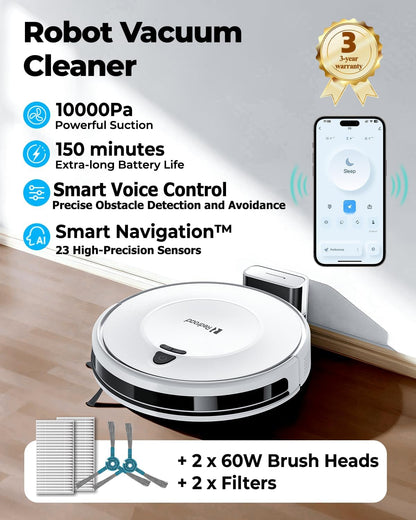 Robot Vacuums,10KPa Robotic Vacuum Cleaner with Mapping,Lidar Navigation&Obstacle Avoidance,150mins Robot Vacuum with App/Alexa/Remote,Tangle-Free Pet Hair,Self-Charging for Hard Floor/Carpet
