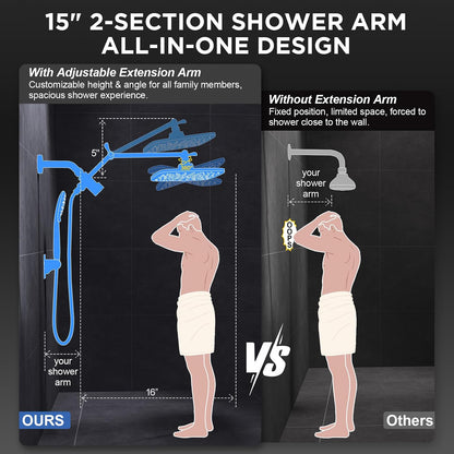 Veken 11.8" High Pressure Shower Head with Handheld, Metal Core Fittings