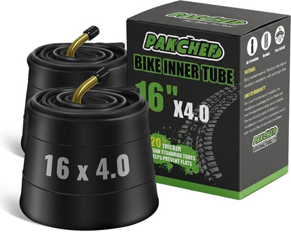 PAKCHEF 2-Pack 16 x 4.0 Fat Bike Inner Tubes, Heavy-Duty Butyl Rubber Tubes with 45-Degree Angled Schrader Valve for E-Bikes & Fat Tire Bikes